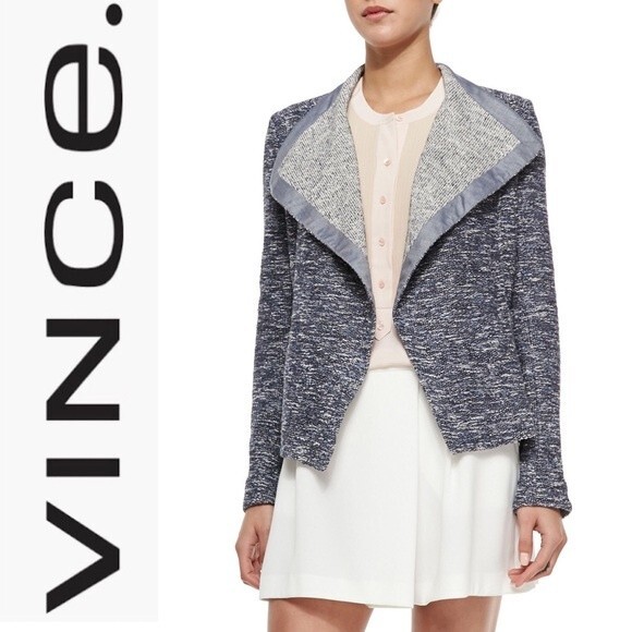 Vince Jackets & Blazers - Vince Draped Open Front Cascade Tweed Jacket Marled Blazer Cardigan M Gray